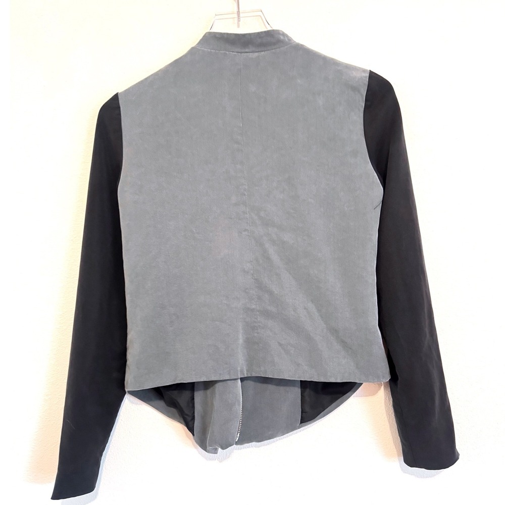 Barneys New York | Moto Women's Gray & Black Mixed Media Asymmetrical Zip Jacket - Picture 4 of 4